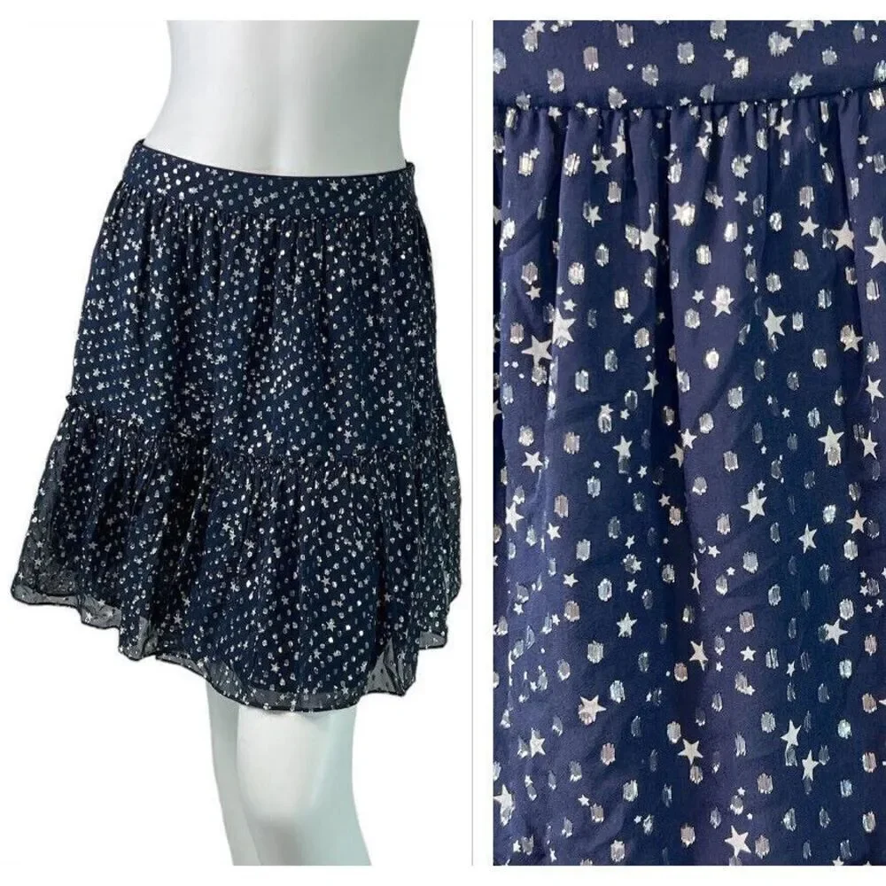 NEW Kate Spade Night Sky Lurex Dot Silk Short Skirt in Rich Navy $298 Size 8